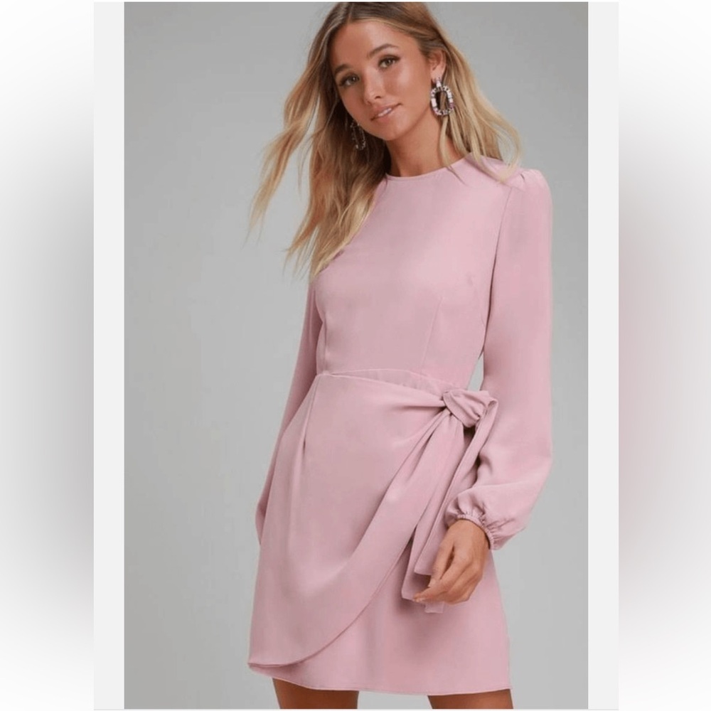 Lulu's Blush Pink Long Sleeve Tie-Waist Mini Dress - Picture 4 of 12